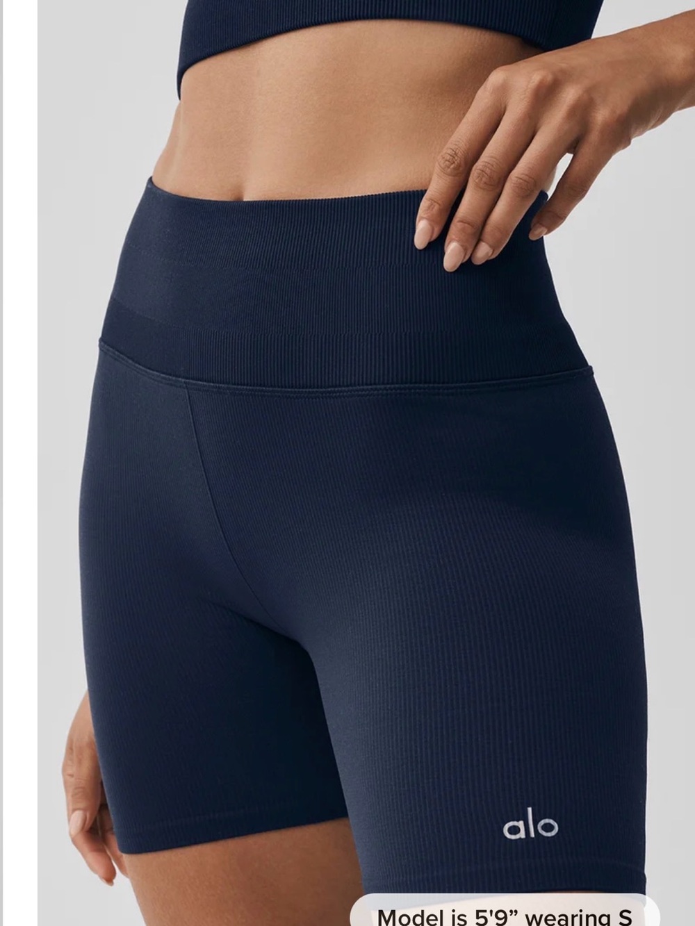 ALO Yoga Navy Ribbed High-Waist Biker Shorts